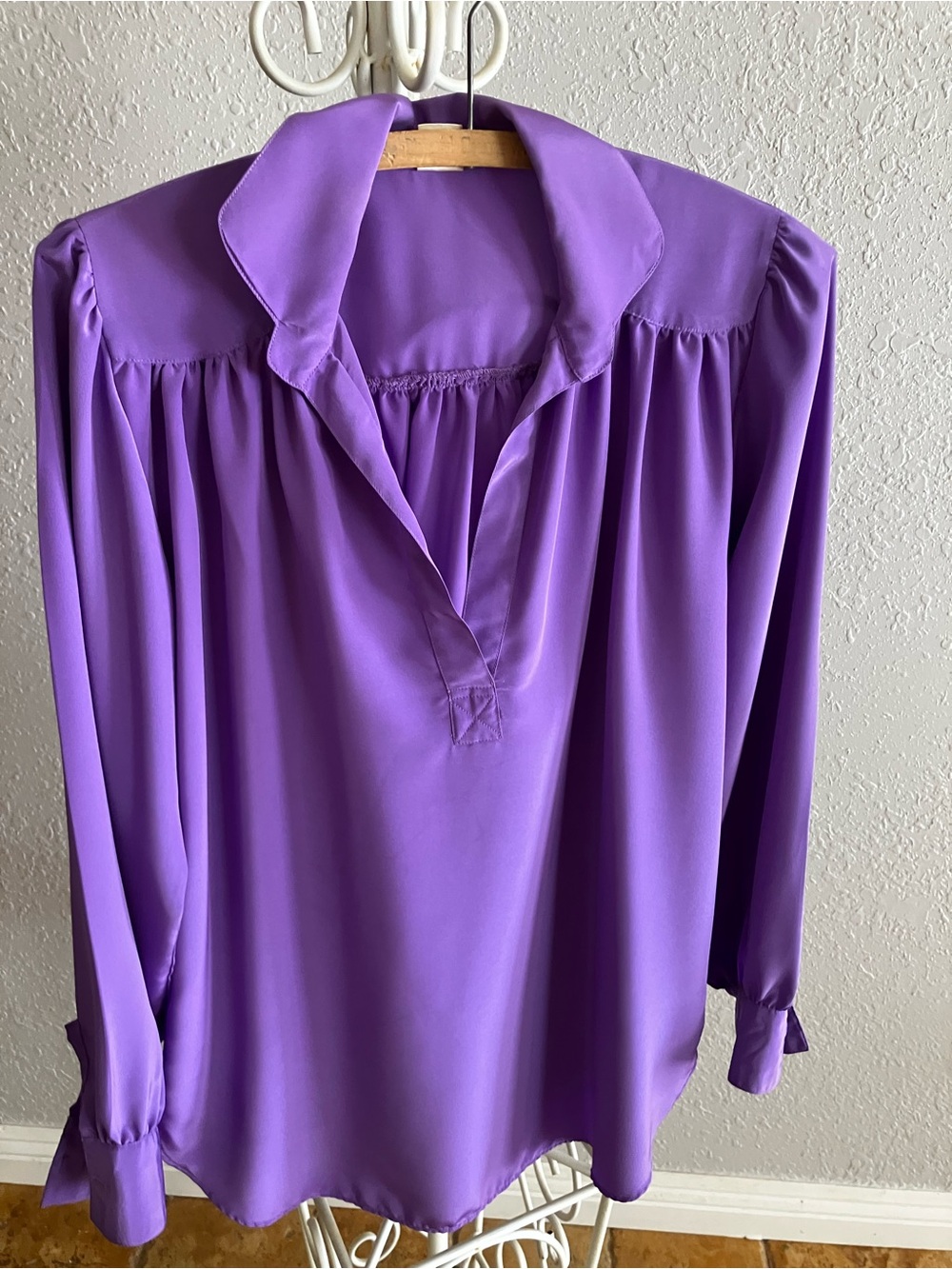 Vintage purple drawstring pants and long sleeve blouse matching set-Large